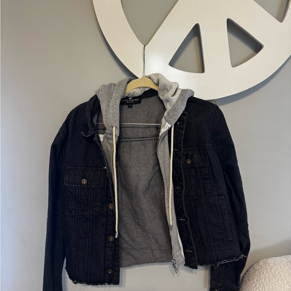 Central Park West Jackets & Blazers - Central Park West Black Denim Jacket with Grey Hood